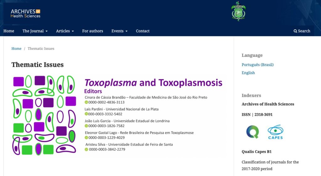 Special Issue Archives of Health Science Toxoplasma & Toxoplasmosis